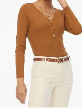 J. Crew Long-Sleeve Button Henley | Mocha Brown | NWT | XXL